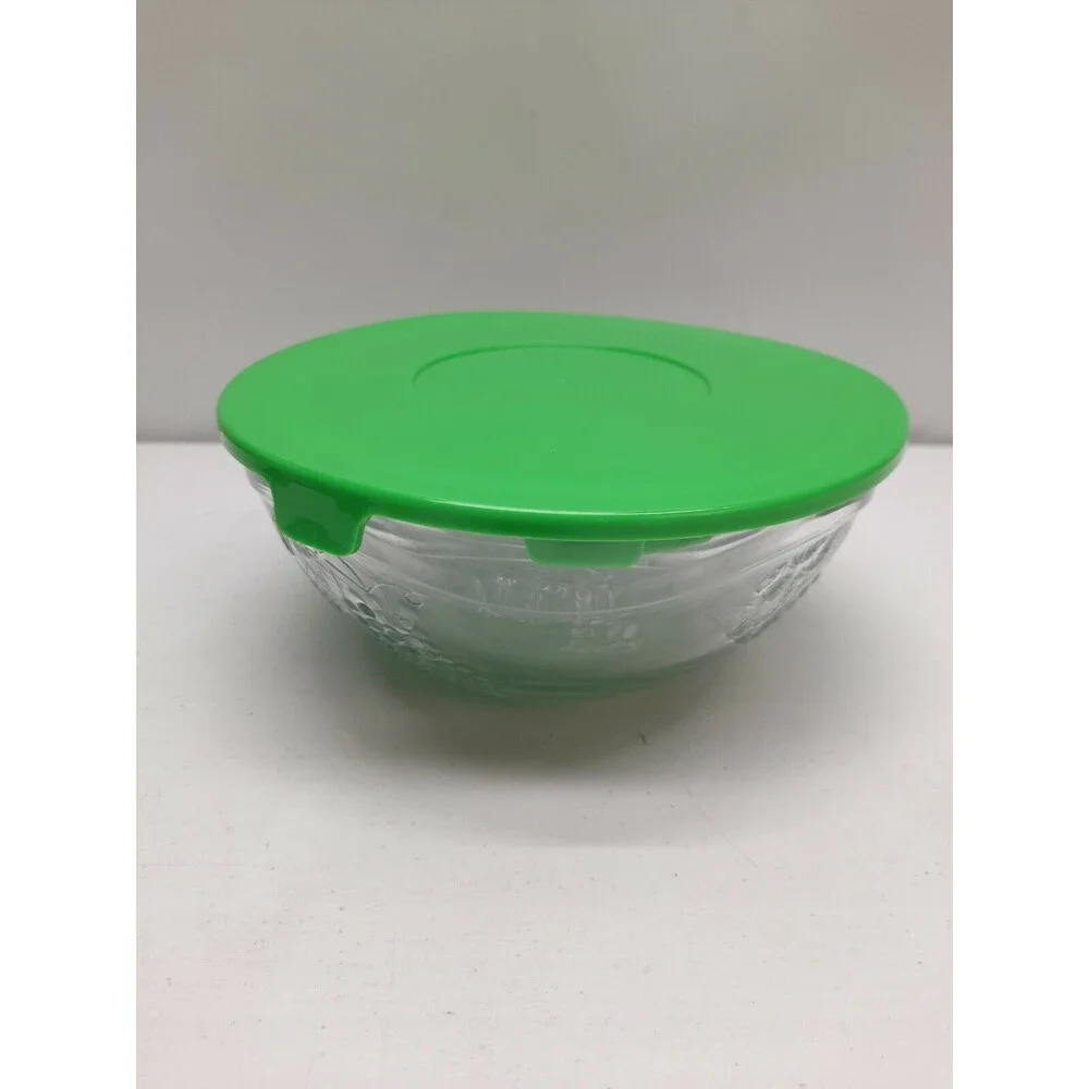Set of 5 Clear Glass Nesting Bowls & Green Lids Grape Design